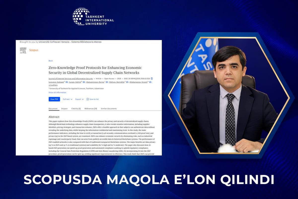 TIU dotsentining ilmiy maqolasi Scopus Q2 jurnalida chop etildi